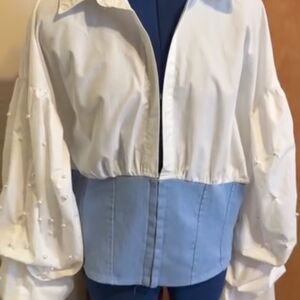 Women's White and Blue Blouse